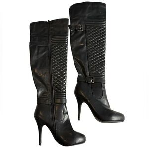 Hot Tomato Size 7 Black Thigh High Quilted Zip Up Stilettos